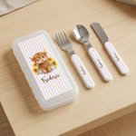 Personalized Cute Flower Animal Fork Spoon Knife 3 Pcs Cutlery Set with Name Back to School Easter Birthday Gift for Boys Girls