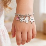 Personalized Lucky Star Heart Seahorse Ballerina Pendant Bead Chain Bracelet with Birthstone Number and Engraved Name Birthday Gift for Kids Girls