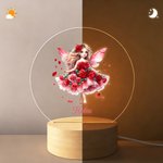 Personalised Birth Flower Fairy Acrylic Night Light with Name and Wooden Base Room Decor Birthday Gift for Girls