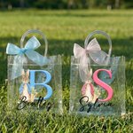 Personalised Cute Peter Rabbit Initial Clear Gift Bag with Name and Pink Bow Ribbon Easter Egg Hunt Party Favors Gift for Kids