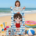 Personalised Cartoon Character Quick Dry Microfiber Beach Towel and Drawstring Bag Set with Name Summer Holiday Beach Party Gift for Family Friends