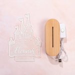 Personalized Cartoon Princess Castle Name Acrylic LED Night Light with Wooden Base Home Decor Birthday Children's Day Gift for Daughters Girls