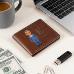 Personalized Cartoon Character Foldable PU Leather Wallet with Name Daily Use Anniversary Birthday Gift for Man