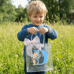 Personalized Cute Easter Bunny Transparent Gift Bag with Name and Initial Easter Party Favors Gift for Kids