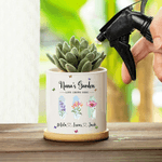 Personalized Birth Flower Plant Ceramic Pot and Bamboo Base with Name Mother's Day Gift for Grandma Mommy