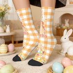 Personalized Cute Easter Bunny Eggs Flower Plaid Design Soft Kid Adult Mid-Calf Socks Daily Wear Easter Gift for Kids Family