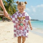 Personalized 3D Cartoon Character Swim Ring Plaid Soft Hooded Beach Towel with Name Travel Essentials Summer Vacation Birthday Gift for Boys Girls