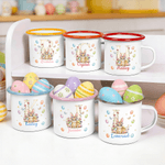 Personalised Cute Rabbit Easter Egg Enamel Mug with Name and Initial Daily Drinking Easter Gift for Children