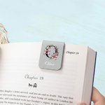 Personalized Flower Pink Bow Magnetic PU Leather Bookmark Clip with Name Reading Accessories Birthday Gift for Book Lovers