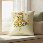 Personalized Birth Flower Elf Soft Throw Pillow Cover with Name Home Decor Birthday Gift for Girls Kids