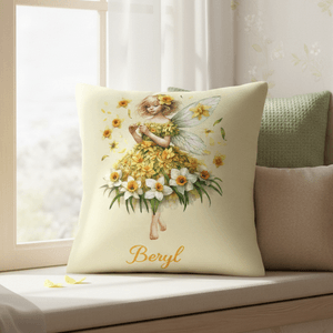 Personalised Birth Flower Elf Soft Cushion Cover with Name Home Decor Birthday Gift for Girls Kids