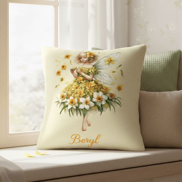 Personalised Birth Flower Elf Soft Cushion Cover with Name Home Decor Birthday Gift for Girls Kids
