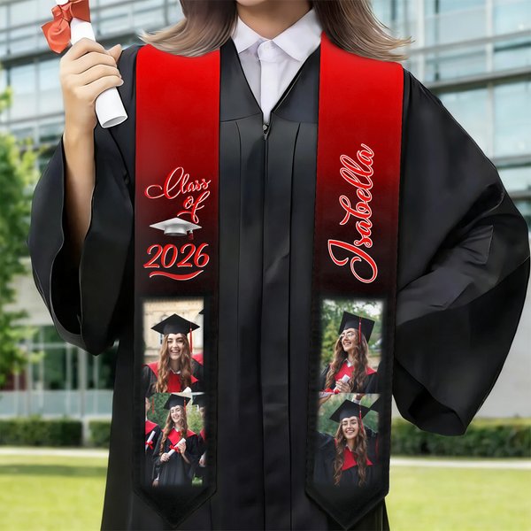 Personalised 2/4 Photos Design Gradient Colour Graduation Sash with Name and Year Graduation Celebration Gift for Class of 2026 Graduates