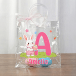 Gepersonaliseerd Roze Strik Schattig Konijn Paasei Transparant Geschenktasje met Naam en Voorletter Dagelijks Gebruik Paasgeschenk voor Jongens Meisjes Kinderen