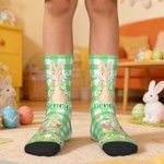 Personalized Cute Easter Bunny Eggs Flower Plaid Design Soft Kid Adult Mid-Calf Socks Daily Wear Easter Gift for Kids Family