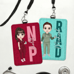 Personalized Nurse Doctor Cartoon Character ID Badge Holder with Name and Occupation Hospital Accessories Appreciation Gift for Medical Staff