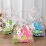 Gepersonaliseerd Roze Strik Schattig Konijn Paasei Transparant Geschenktasje met Naam en Voorletter Dagelijks Gebruik Paasgeschenk voor Jongens Meisjes Kinderen