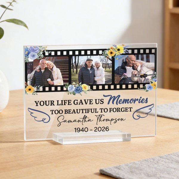 Personalized Photo Square Acrylic Plaque with Name and Date Bookshelf Display Memorial Day Gift for Those Who Has Lost a Loved One