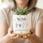 Personalized Birth Flower Plant Ceramic Pot and Bamboo Base with Name Mother's Day Gift for Grandma Mommy