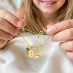 Personalized Lucky Star Heart Seahorse Ballerina Pendant Bead Chain Bracelet with Birthstone Number and Engraved Name Birthday Gift for Kids Girls