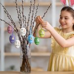 Personalized Cute Bunny Chick Multicolor Plastic Hanging Easter Egg Ornaments with Name Pack of 12 Pcs Home Outside Decor Easter Gift for Kids Family