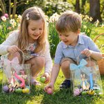 Personalised Cute Peter Rabbit Initial Clear Gift Bag with Name and Pink Bow Ribbon Easter Egg Hunt Party Favors Gift for Kids