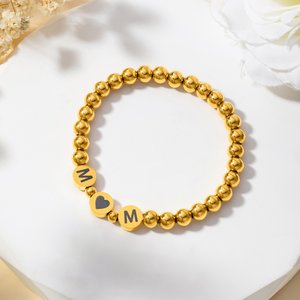 Personalised Star Horseshoe Protective Symbol Beaded Bracelet with Initial Lucky Jewellery Mother's Day Birthday Gift for Women