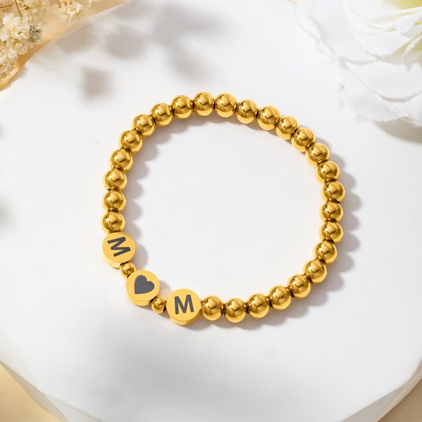 Personalised Star Horseshoe Protective Symbol Beaded Bracelet with Initial Lucky Jewellery Mother's Day Birthday Gift for Women