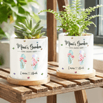 Personalized Birth Flower Plant Ceramic Pot and Bamboo Base with Name Mother's Day Gift for Grandma Mommy