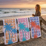 Personalised Multicolor Palm Tree Quick Dry Oversized Beach Towel with Name Travel Essentials Birthday Summer Vacation Party Gift for Women