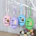 Personalized Cute Bunny Chick Multicolor Plastic Hanging Easter Egg Ornaments with Name Pack of 12 Pcs Home Outside Decor Easter Gift for Kids Family