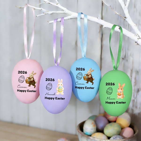 Personalized Cute Bunny Chick Multicolour Plastic Hanging Easter Egg Ornaments with Name Pack of 12 Pcs Home Outside Decor Easter Gift for Kids Family