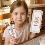 Personalized Cute Flower Animal Fork Spoon Knife 3 Pcs Cutlery Set with Name Back to School Easter Birthday Gift for Boys Girls