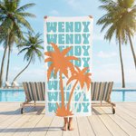 Personalised Multicolor Palm Tree Quick Dry Oversized Beach Towel with Name Travel Essentials Birthday Summer Vacation Party Gift for Women