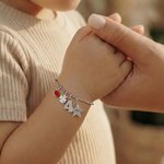 Personalized Lucky Star Heart Seahorse Ballerina Pendant Bead Chain Bracelet with Birthstone Number and Engraved Name Birthday Gift for Kids Girls