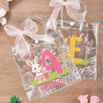 Gepersonaliseerd Roze Strik Schattig Konijn Paasei Transparant Geschenktasje met Naam en Voorletter Dagelijks Gebruik Paasgeschenk voor Jongens Meisjes Kinderen