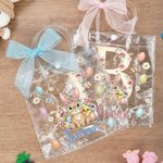 Personlig rosa sløyfebånd Fargerike påskeegg kaninkyllinger Klar gavepose med navn og initialer Påskefestgaver Gave til barn