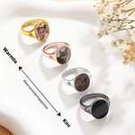 Gepersonaliseerde Sterling Zilver Ring met Verborgen Warmte-geactiveerde Foto Twee Geboortestenen en Tekst Verjaardag- of Jubileumcadeau voor Dames