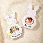 Personalized Cute Bunny Flower Wave Point Acrylic Photo Frame with Photo and Name Easter Birthday Gift for Kids Boys Girls