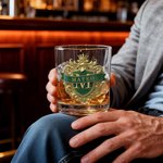 Personalised Retro Classic Badge Initial Name 10 oz Rock Whiskey Glass Old Fashioned Birthday Gift for Man Bartender Whiskey Enthusiast