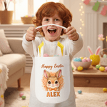 Personalized Cute Leopard Print Easter Bunny Design Reusable Easter Basket with Name and Bunny Ears Eggs Hunting Happy Easter Gift for Kids