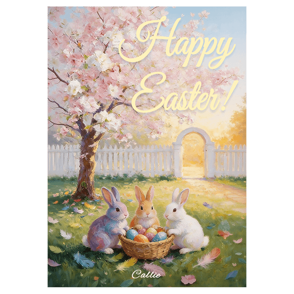 Oil-Paint Bunny Trio Easter Ecard