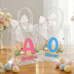 Personalized Cute Bunny Initial Easter Gift Bag with Name and Bow Easter Party Gift for Boys Girls