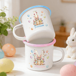 Personalised Cute Rabbit Easter Egg Enamel Mug with Name and Initial Daily Drinking Easter Gift for Children
