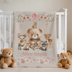 Personalized Cute Floral Jungle Animal Multicolour Soft Throw Blanket with Name Home Decor Daily Use Birthday Gift for Kids