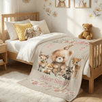Personalized Cute Floral Jungle Animal Multicolour Soft Throw Blanket with Name Home Decor Daily Use Birthday Gift for Kids