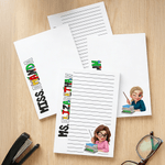 Personalised Cartoon Character Notepad with Name and 40 Pages 80 Pages Back to School Season Birthday Gift for Teachers Educators