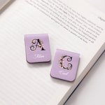 Personalized Flower Pink Bow Magnetic PU Leather Bookmark Clip with Name Reading Accessories Birthday Gift for Book Lovers