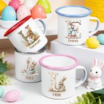 Personalized Cute Easter Egg Bunny Flower 12 oz Enamel Mug with Initial and Name Easter Party Gift for Kid