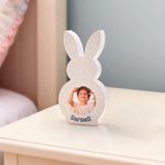 Personalized Cute Bunny Flower Wave Point Acrylic Photo Frame with Photo and Name Easter Birthday Gift for Kids Boys Girls